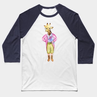 Funny Vintage Giraffe with Flowers Baseball T-Shirt